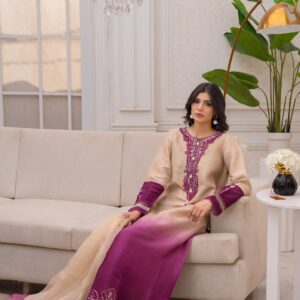 double tone pure ro silk dress with beautiful embroidery and embellishments – premium party wear